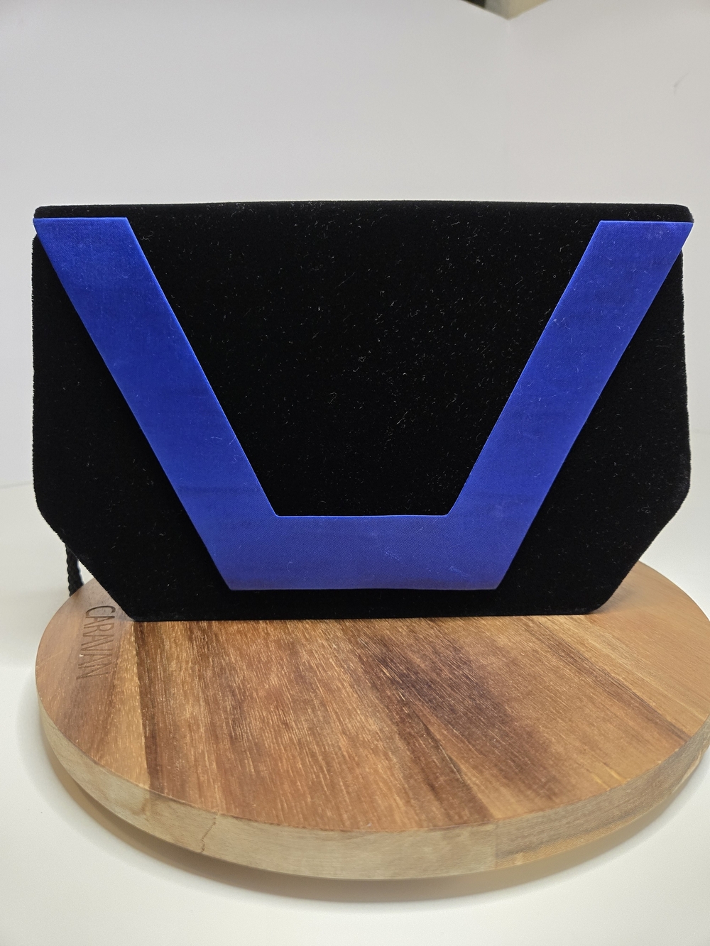 Black Velvet Crossbody Bag with Blue Accent